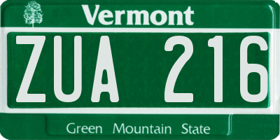 VT license plate ZUA216