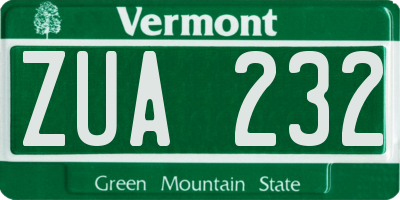 VT license plate ZUA232