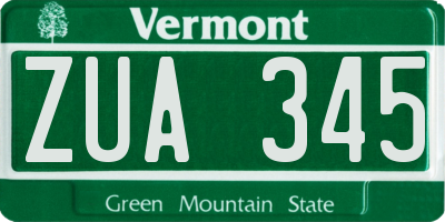 VT license plate ZUA345