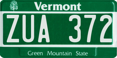 VT license plate ZUA372