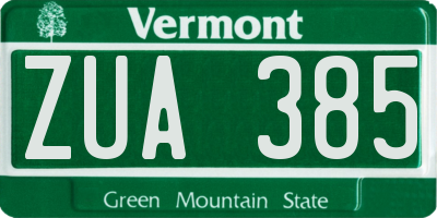 VT license plate ZUA385