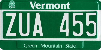 VT license plate ZUA455