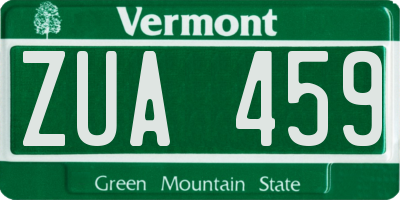 VT license plate ZUA459