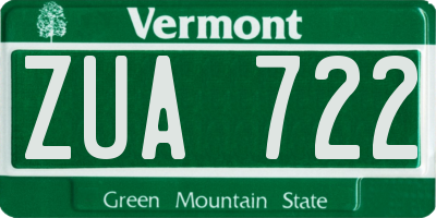 VT license plate ZUA722