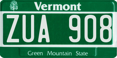 VT license plate ZUA908
