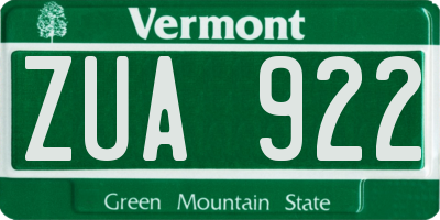 VT license plate ZUA922