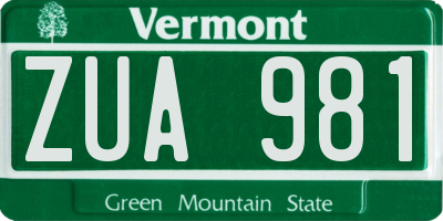 VT license plate ZUA981