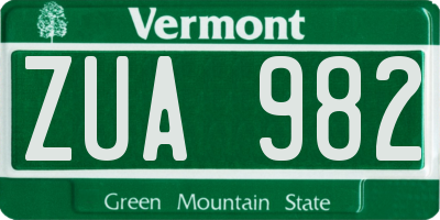 VT license plate ZUA982
