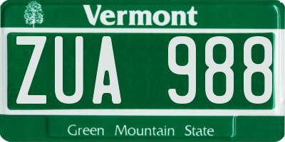 VT license plate ZUA988