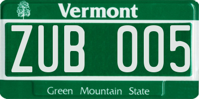 VT license plate ZUB005