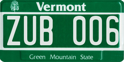 VT license plate ZUB006