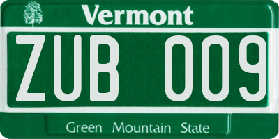 VT license plate ZUB009