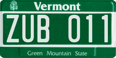 VT license plate ZUB011