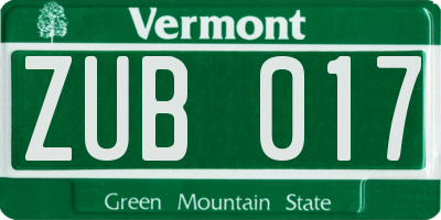 VT license plate ZUB017
