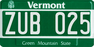 VT license plate ZUB025