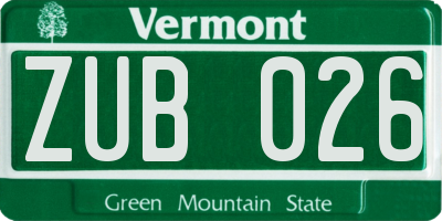 VT license plate ZUB026