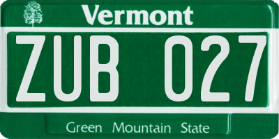 VT license plate ZUB027