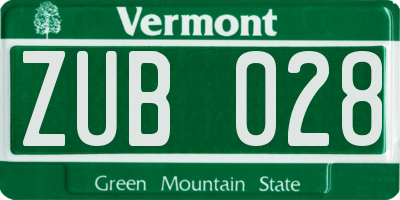 VT license plate ZUB028