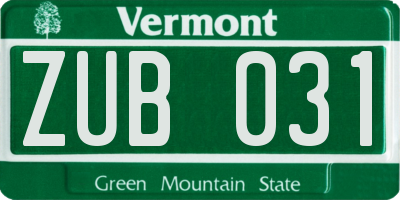VT license plate ZUB031