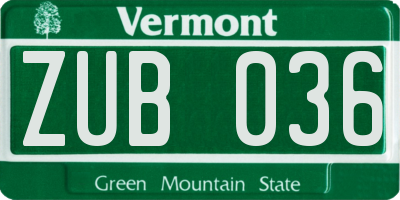 VT license plate ZUB036