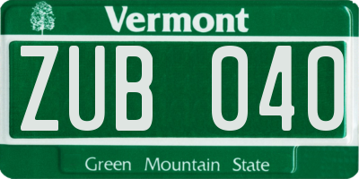 VT license plate ZUB040