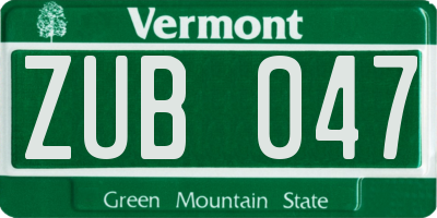 VT license plate ZUB047