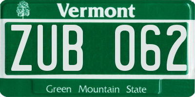 VT license plate ZUB062