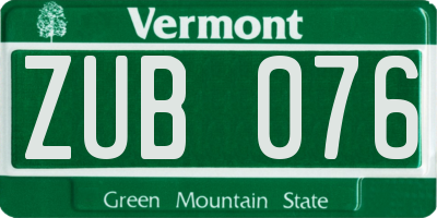 VT license plate ZUB076