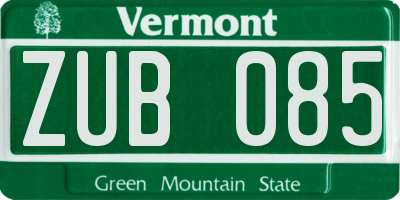 VT license plate ZUB085