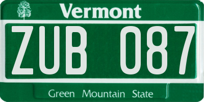 VT license plate ZUB087