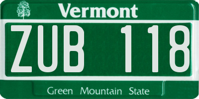 VT license plate ZUB118