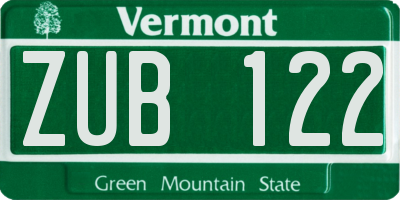 VT license plate ZUB122