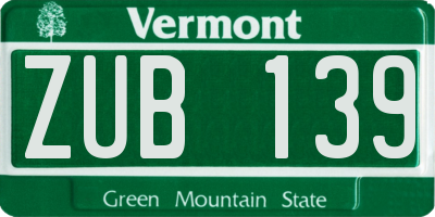 VT license plate ZUB139