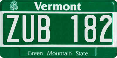 VT license plate ZUB182