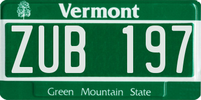 VT license plate ZUB197