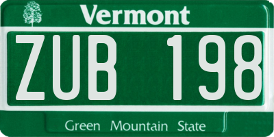 VT license plate ZUB198