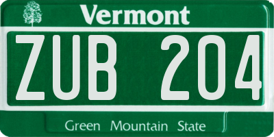 VT license plate ZUB204