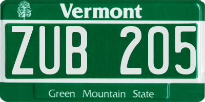 VT license plate ZUB205