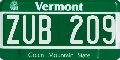 VT license plate ZUB209