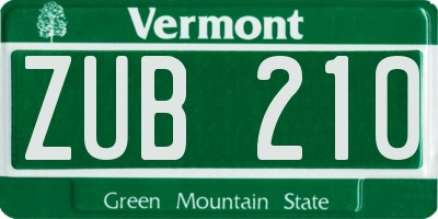 VT license plate ZUB210
