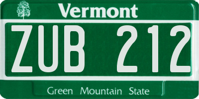 VT license plate ZUB212