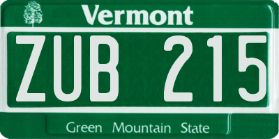 VT license plate ZUB215