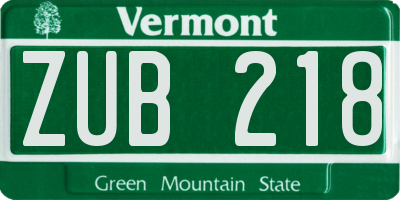 VT license plate ZUB218