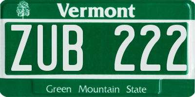 VT license plate ZUB222