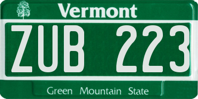 VT license plate ZUB223