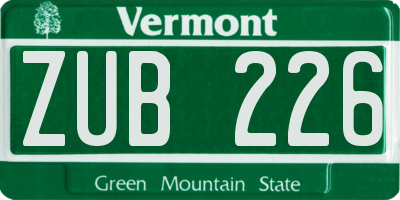 VT license plate ZUB226