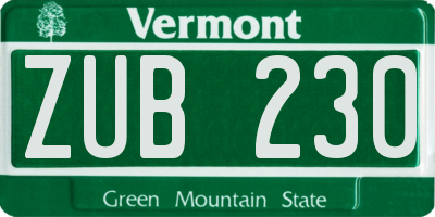 VT license plate ZUB230