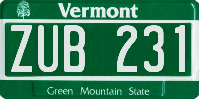 VT license plate ZUB231