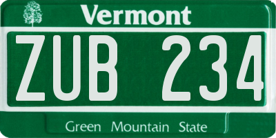 VT license plate ZUB234