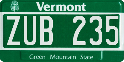 VT license plate ZUB235